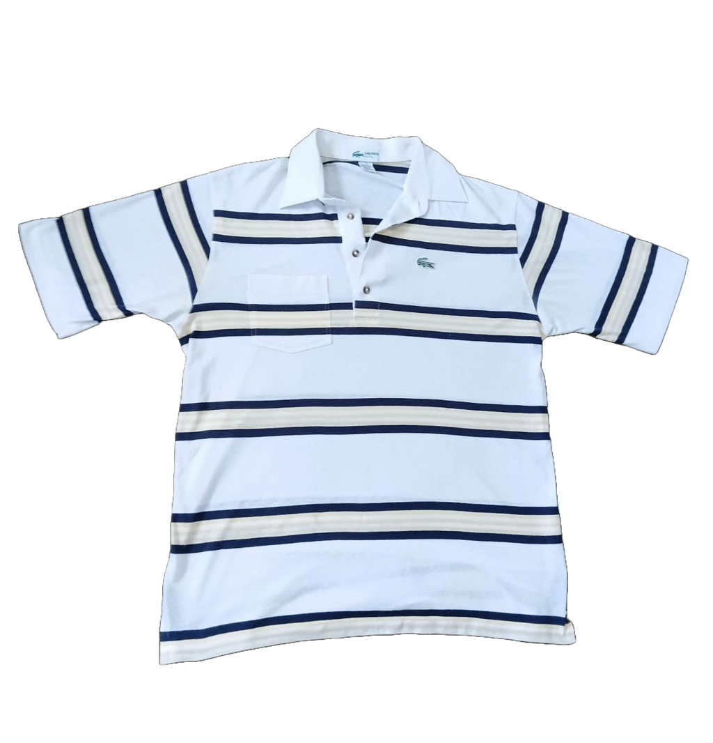 Vintage Lacoste Club Striped Polo Shirt – White Navy Beige