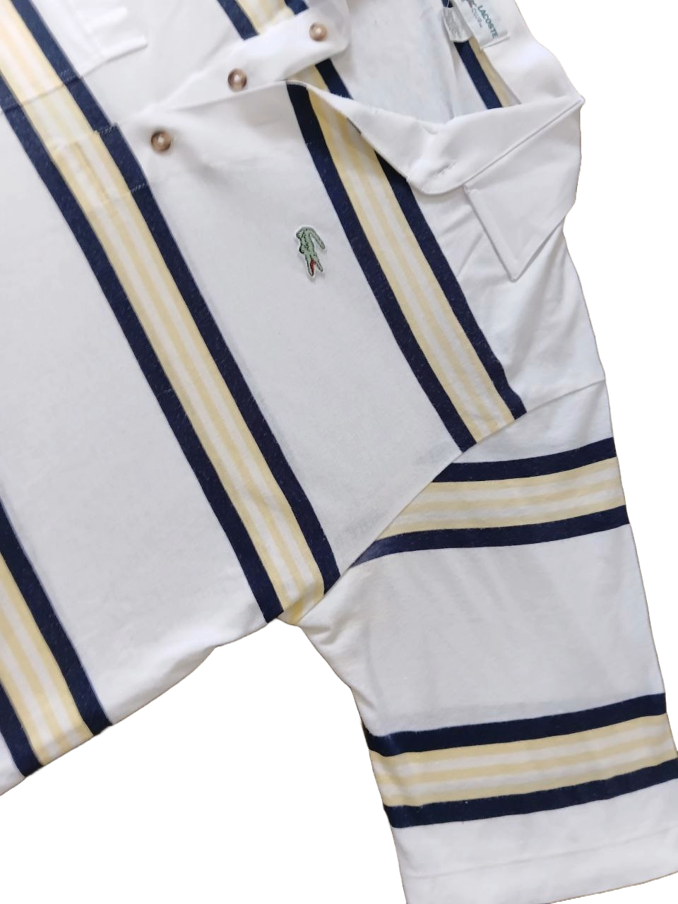 Vintage Lacoste Club Striped Polo Shirt – White Navy Beige