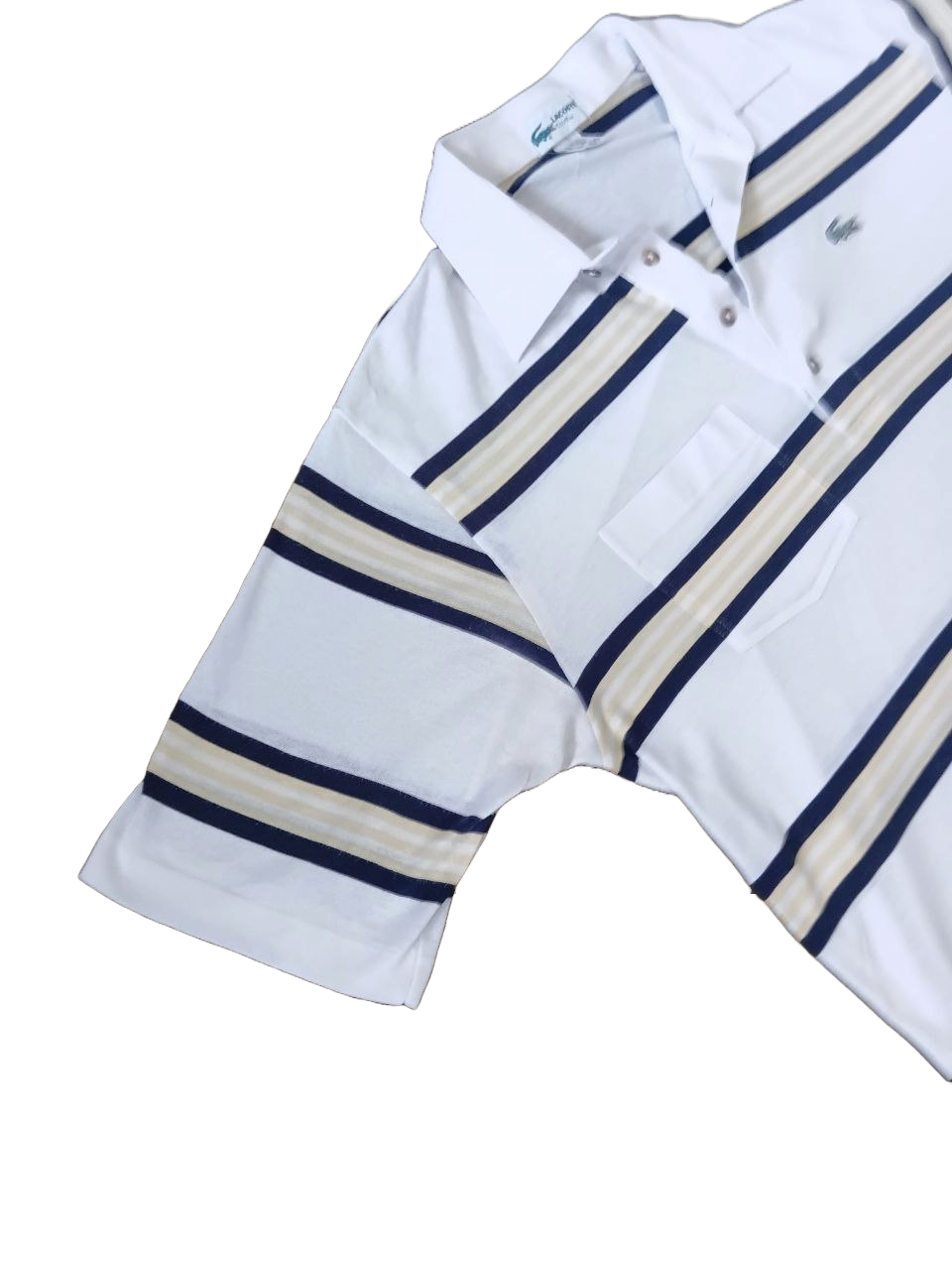 Vintage Lacoste Club Striped Polo Shirt – White Navy Beige