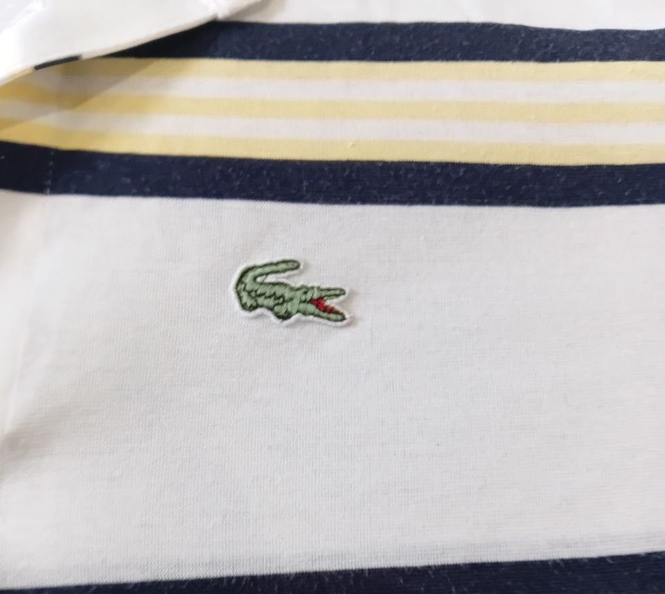 Vintage Lacoste Club Striped Polo Shirt – White Navy Beige