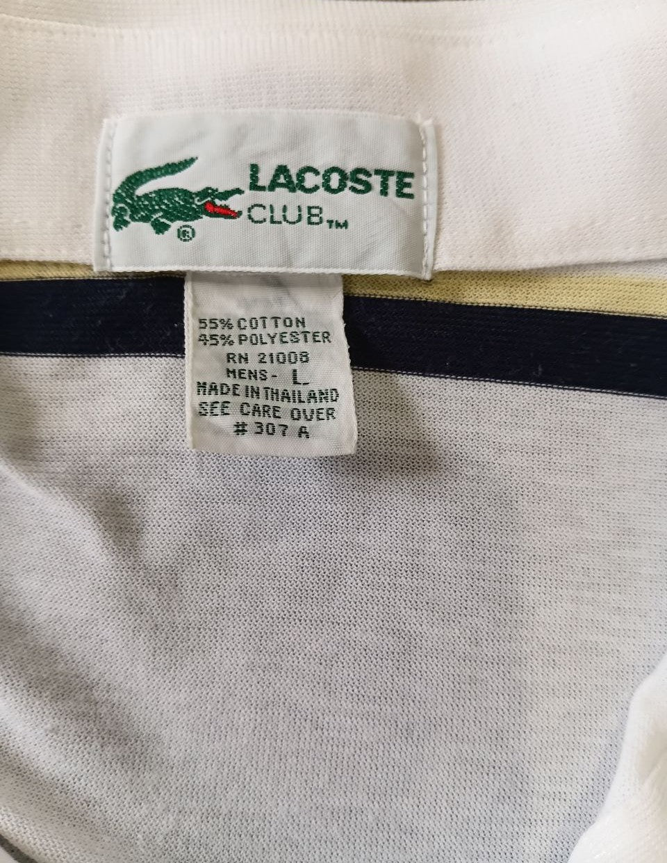Vintage Lacoste Club Striped Polo Shirt – White Navy Beige