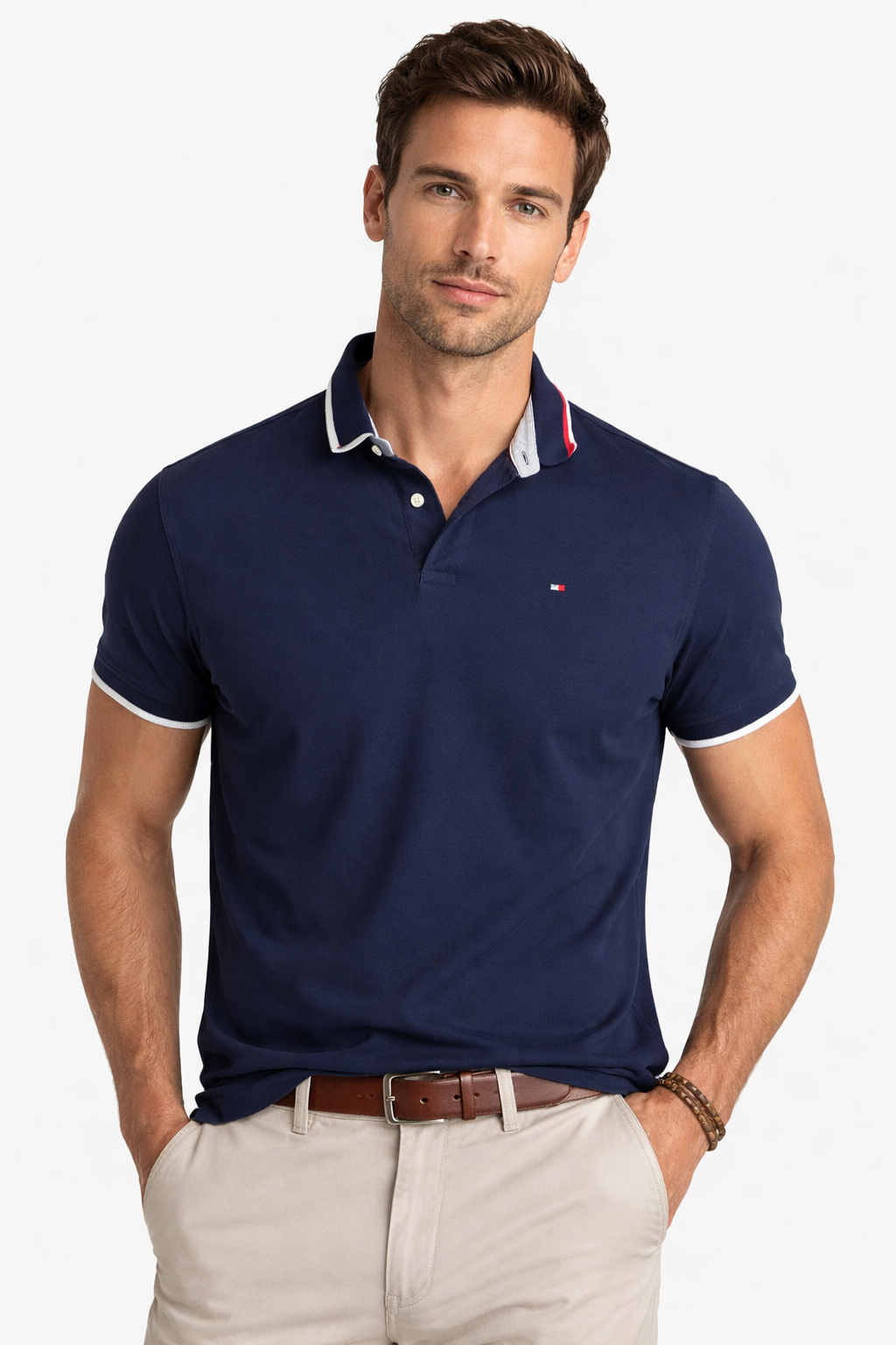 Vintage Tommy Hilfiger Navy Polo Shirt – Men’s Custom Fit Cotton Tee