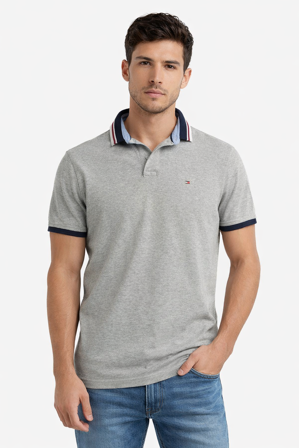 Tommy Hilfiger Grey Custom Fit Polo Shirt – Men’s Short Sleeve Cotton Polo