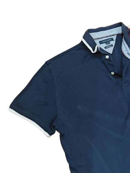 Vintage Tommy Hilfiger Navy Polo Shirt – Men’s Custom Fit Cotton Tee