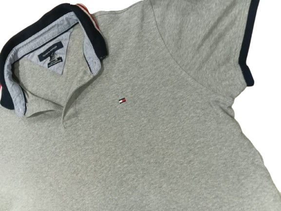 Tommy Hilfiger Grey Custom Fit Polo Shirt – Men’s Short Sleeve Cotton Polo